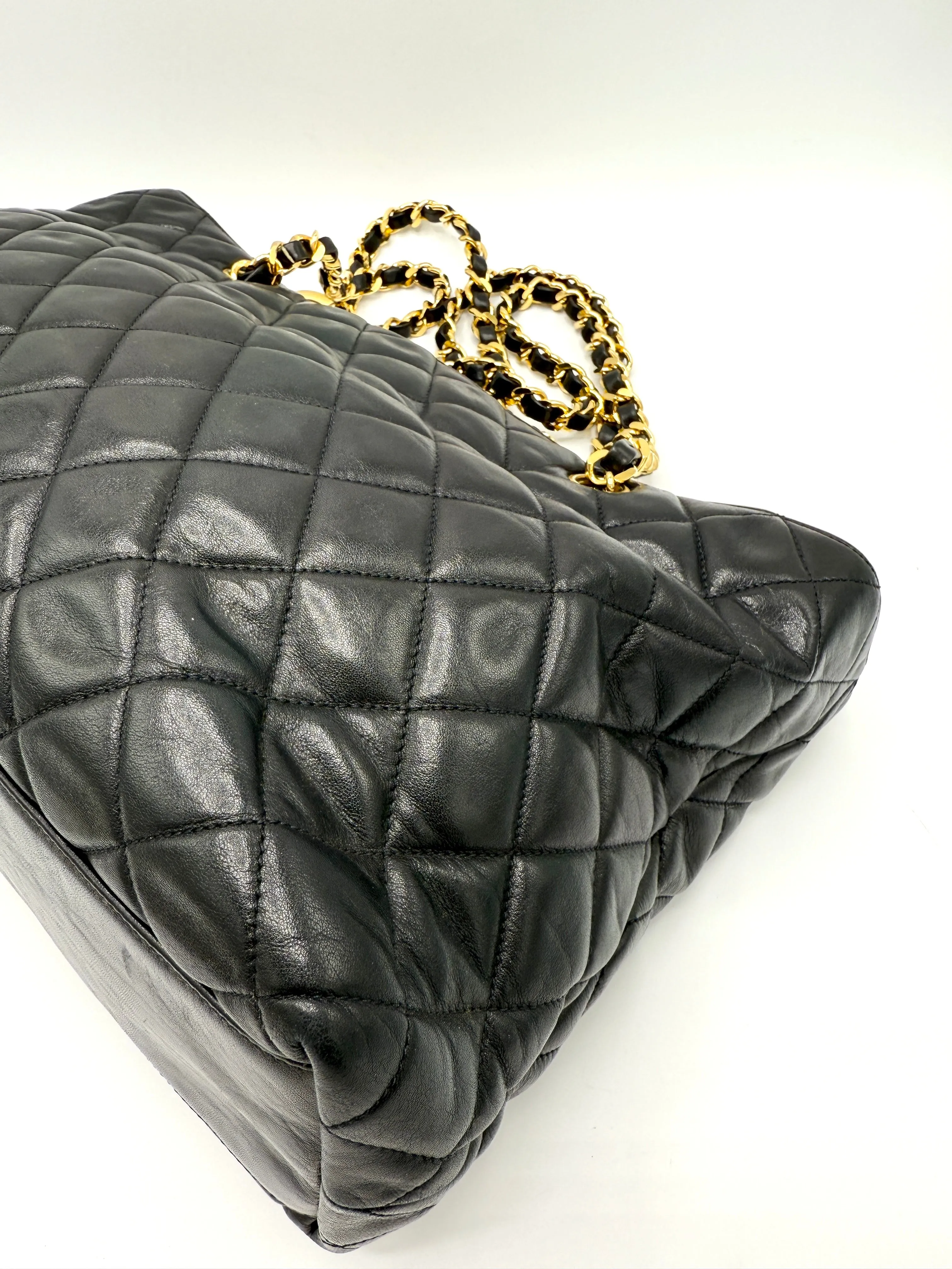 24k Black Quilted Lambskin CC Medallion Chain Tote