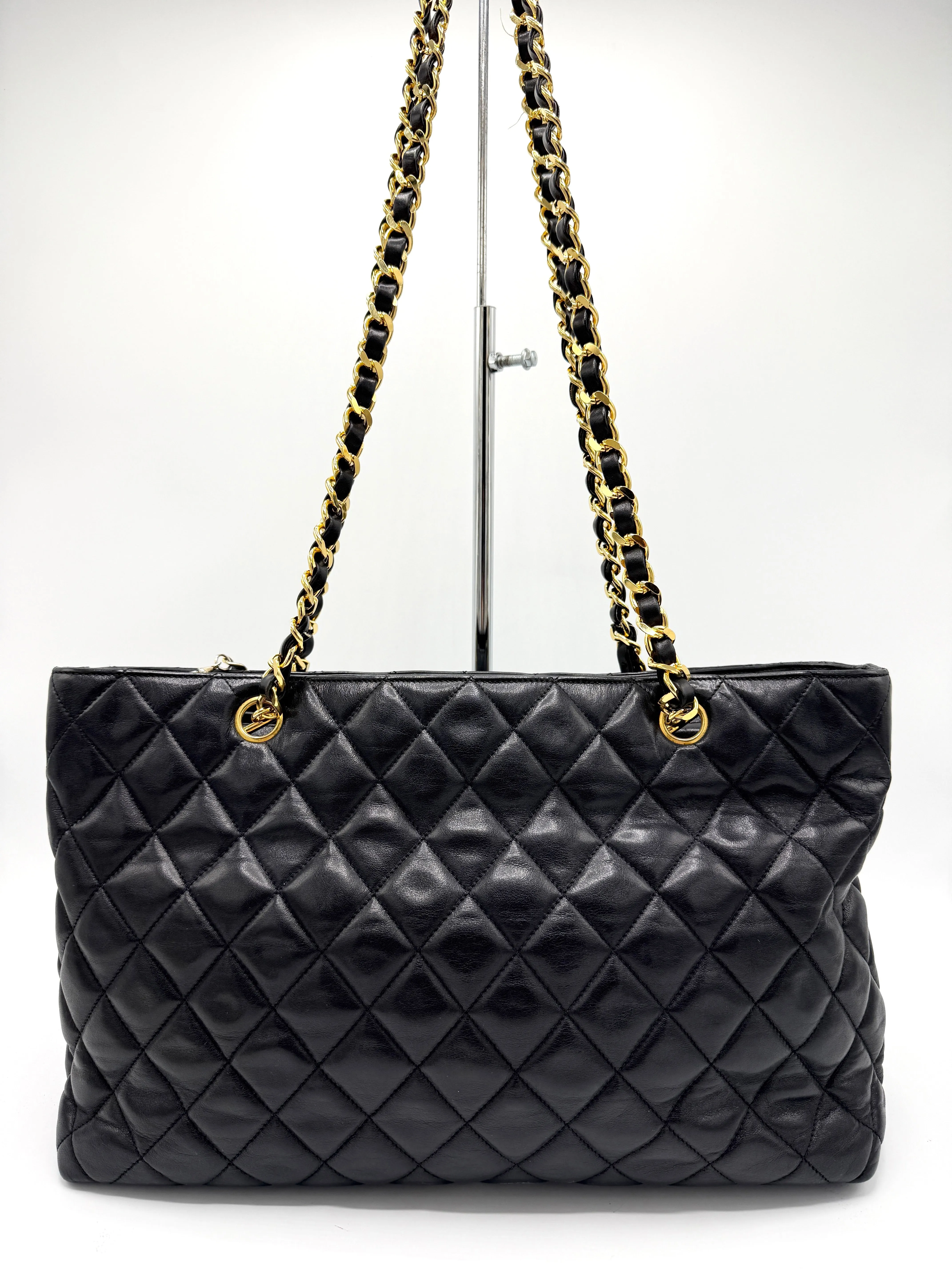 24k Black Quilted Lambskin CC Medallion Chain Tote
