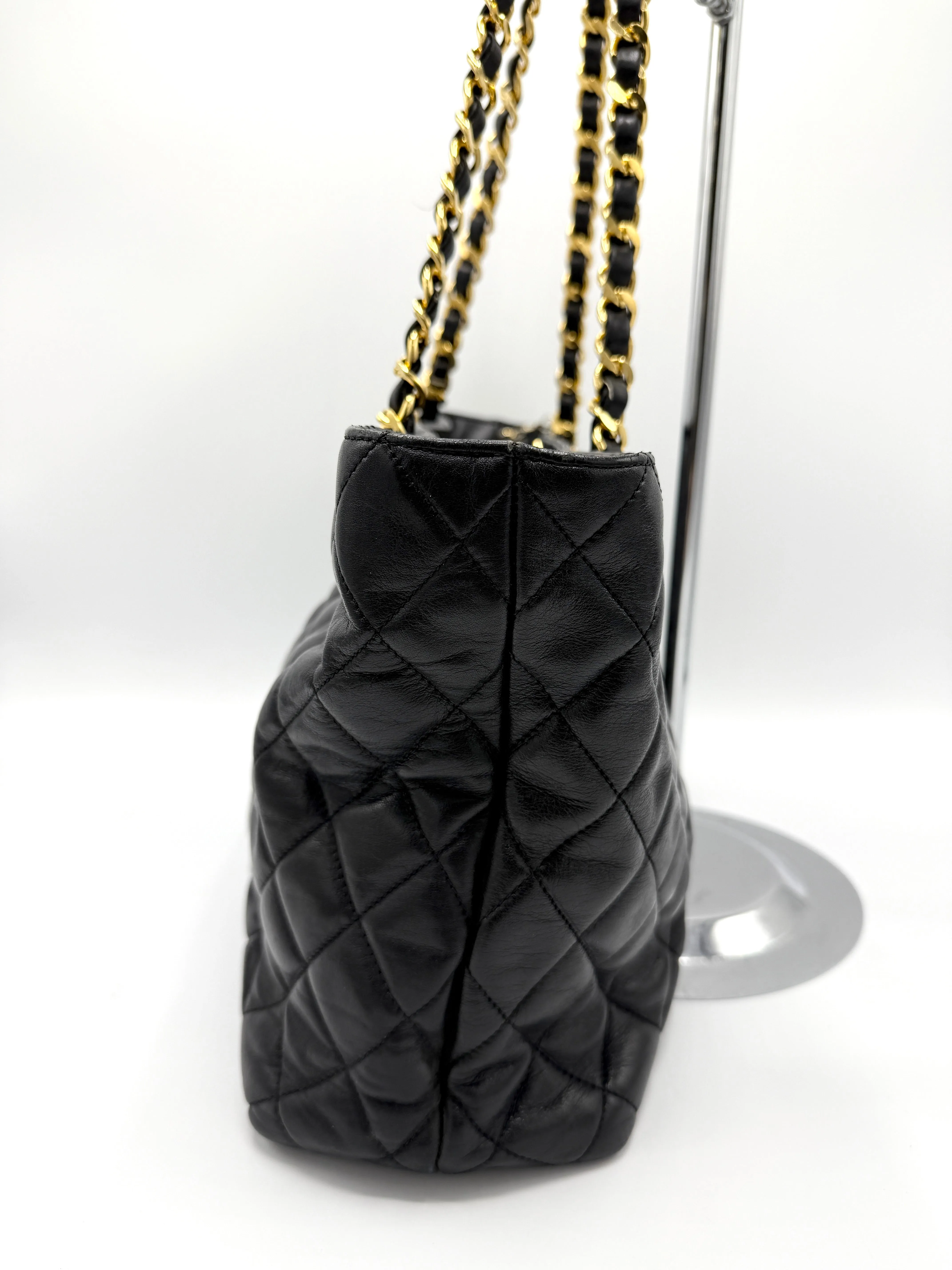 24k Black Quilted Lambskin CC Medallion Chain Tote
