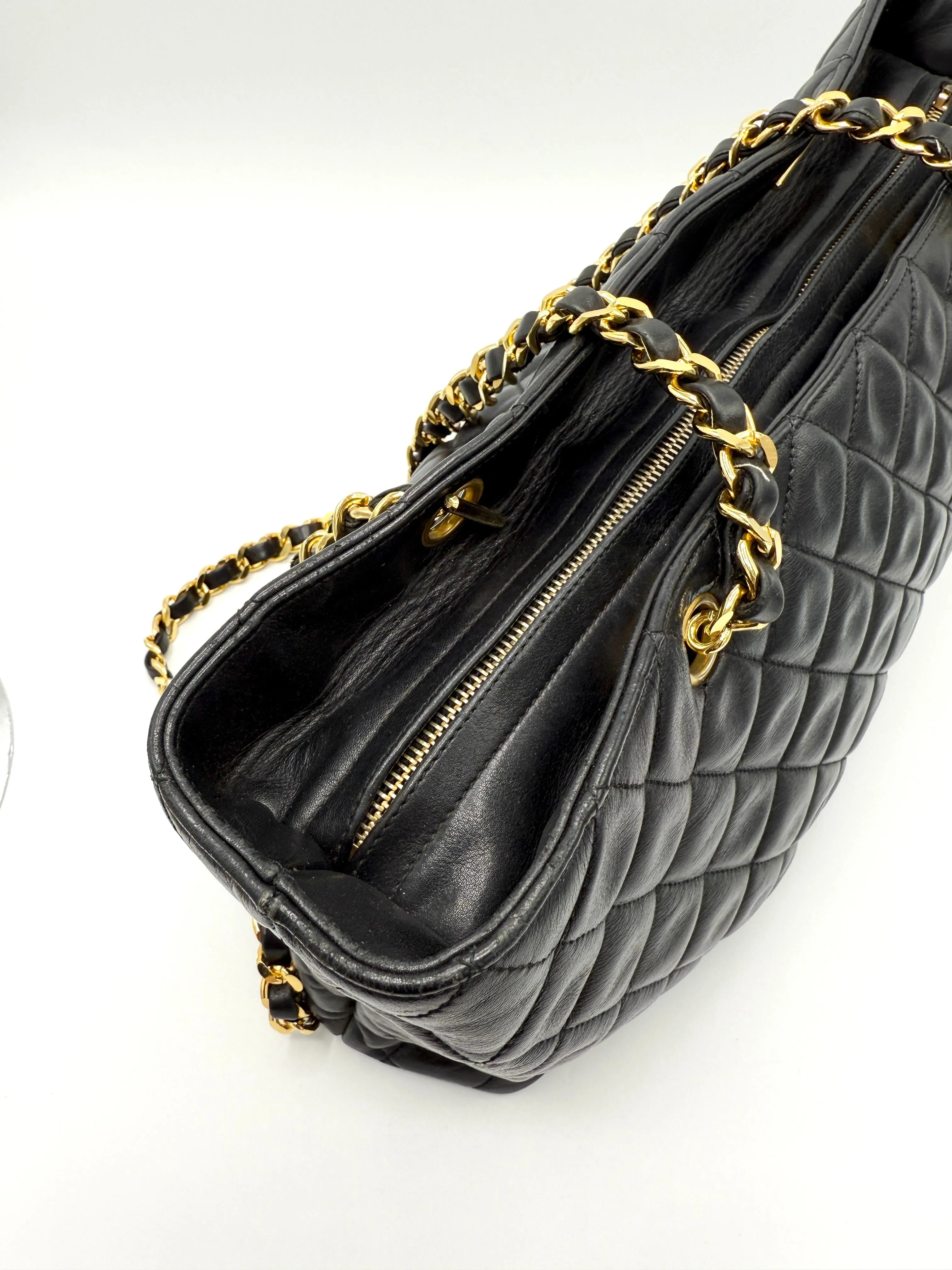 24k Black Quilted Lambskin CC Medallion Chain Tote
