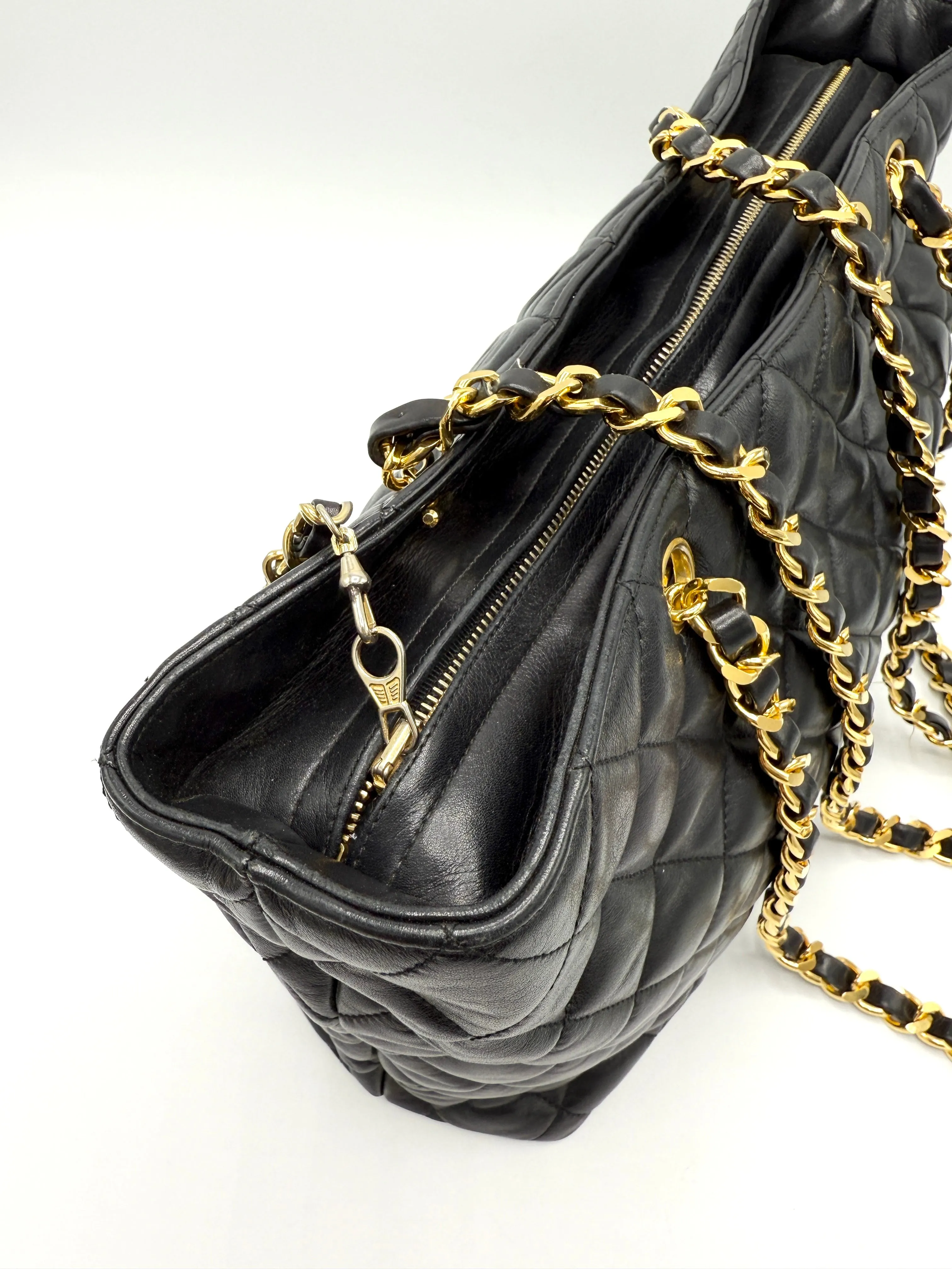 24k Black Quilted Lambskin CC Medallion Chain Tote