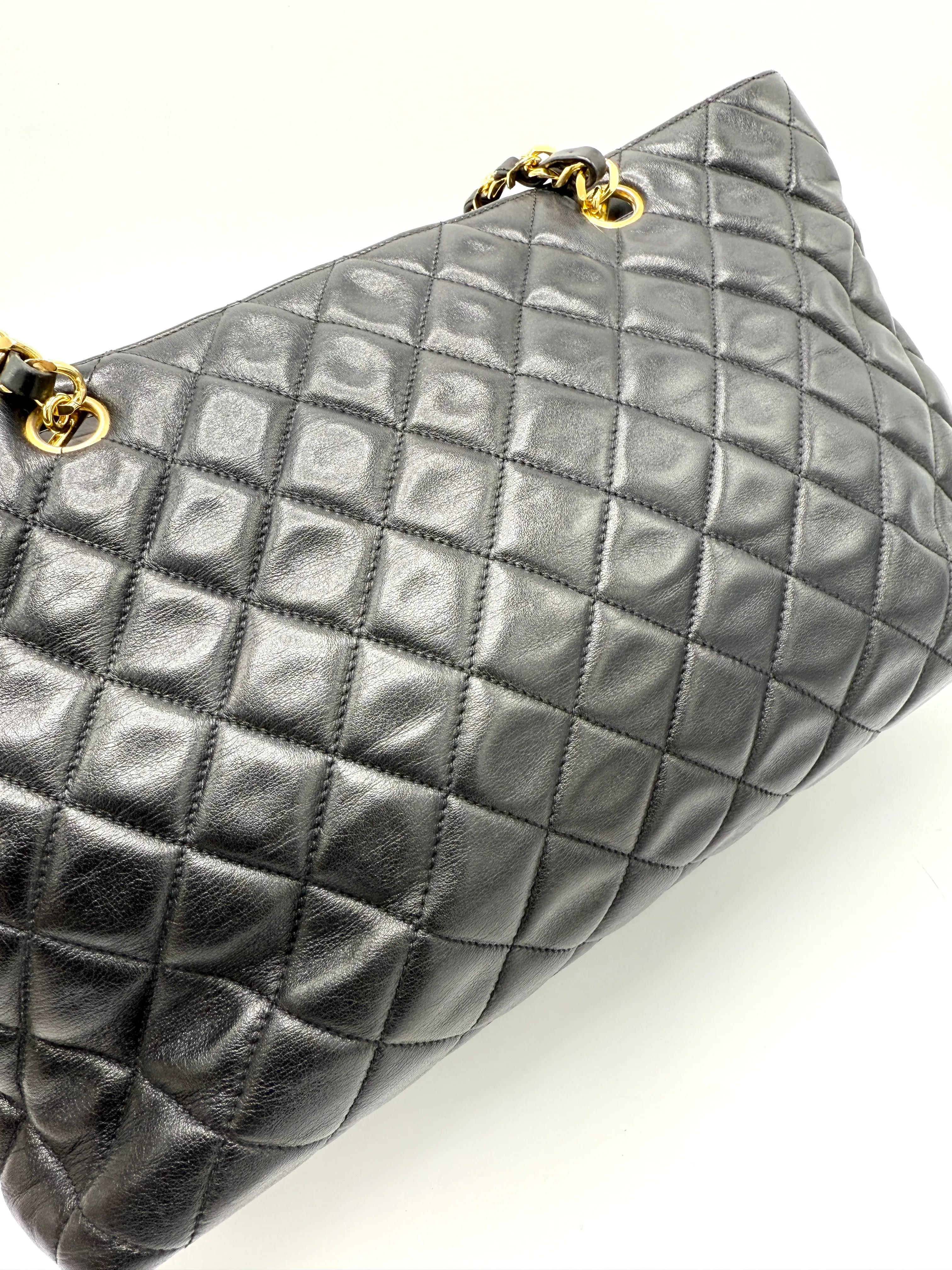 24k Black Quilted Lambskin CC Medallion Chain Tote
