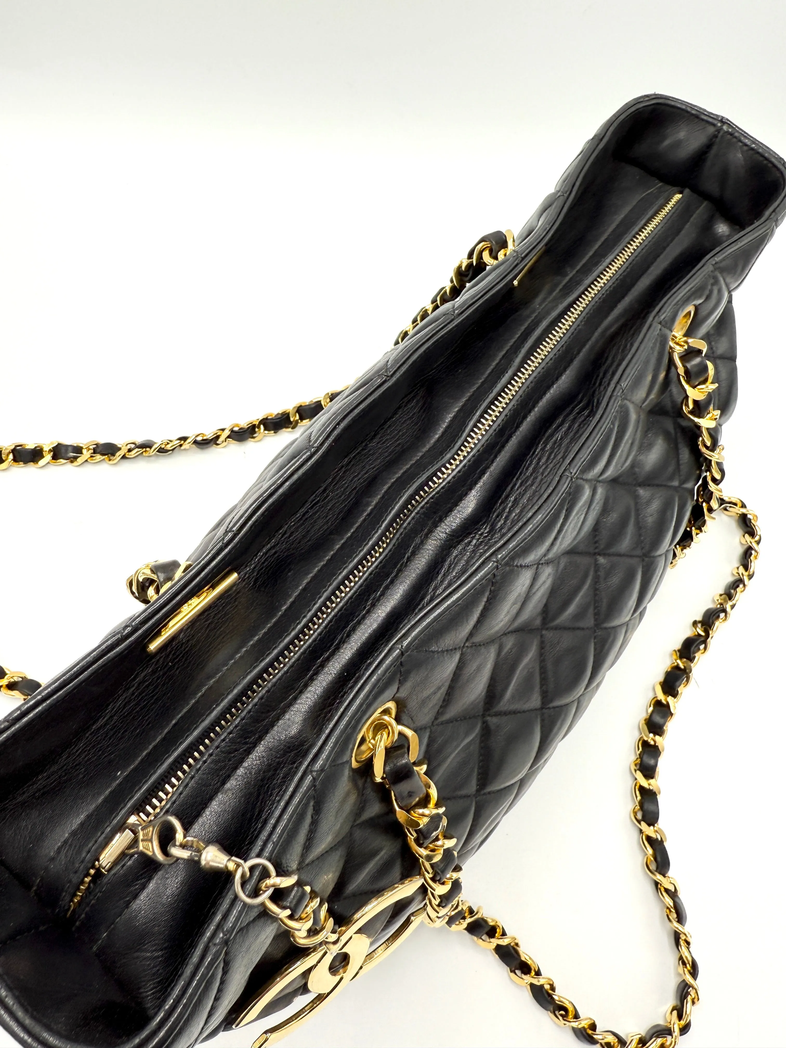 24k Black Quilted Lambskin CC Medallion Chain Tote