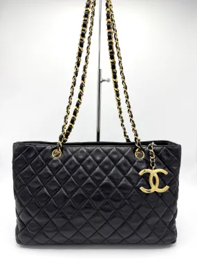 24k Black Quilted Lambskin CC Medallion Chain Tote