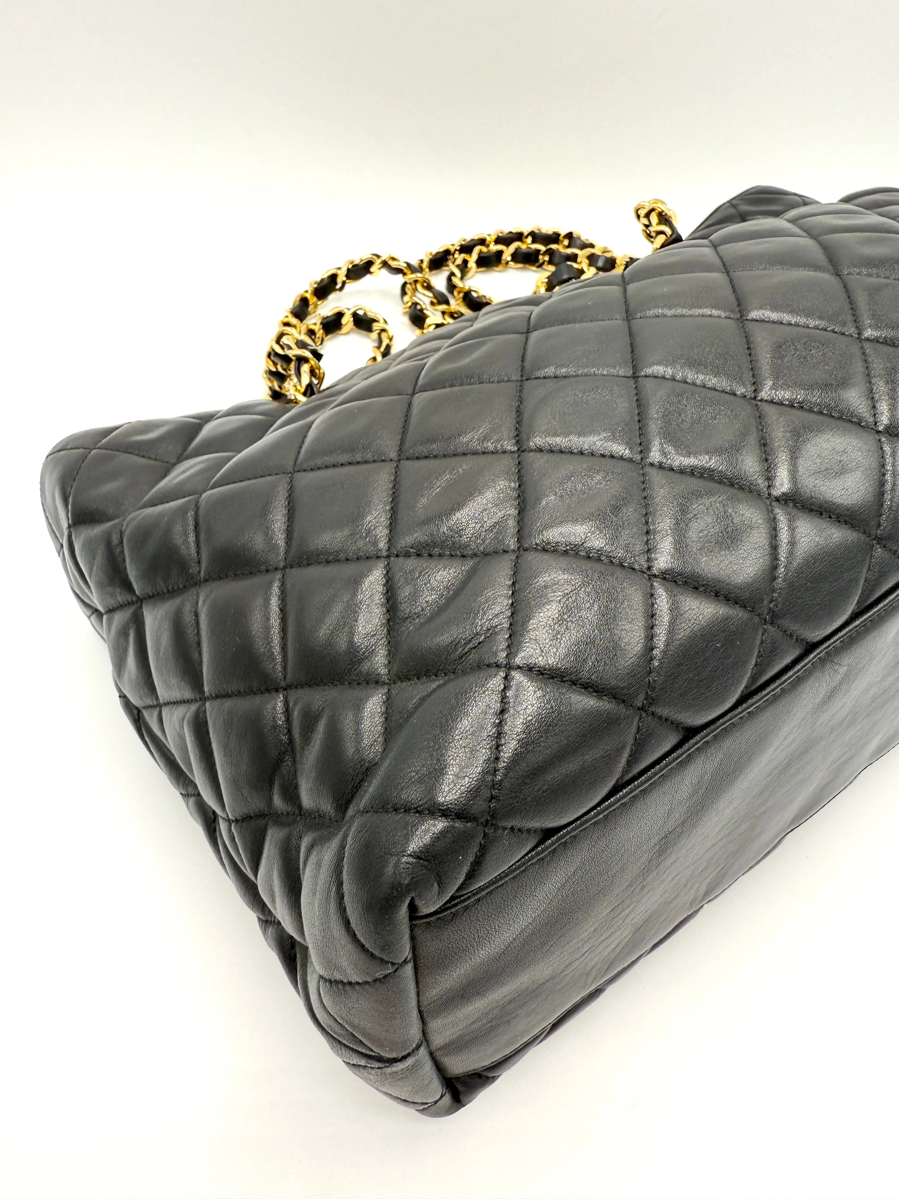 24k Black Quilted Lambskin CC Medallion Chain Tote