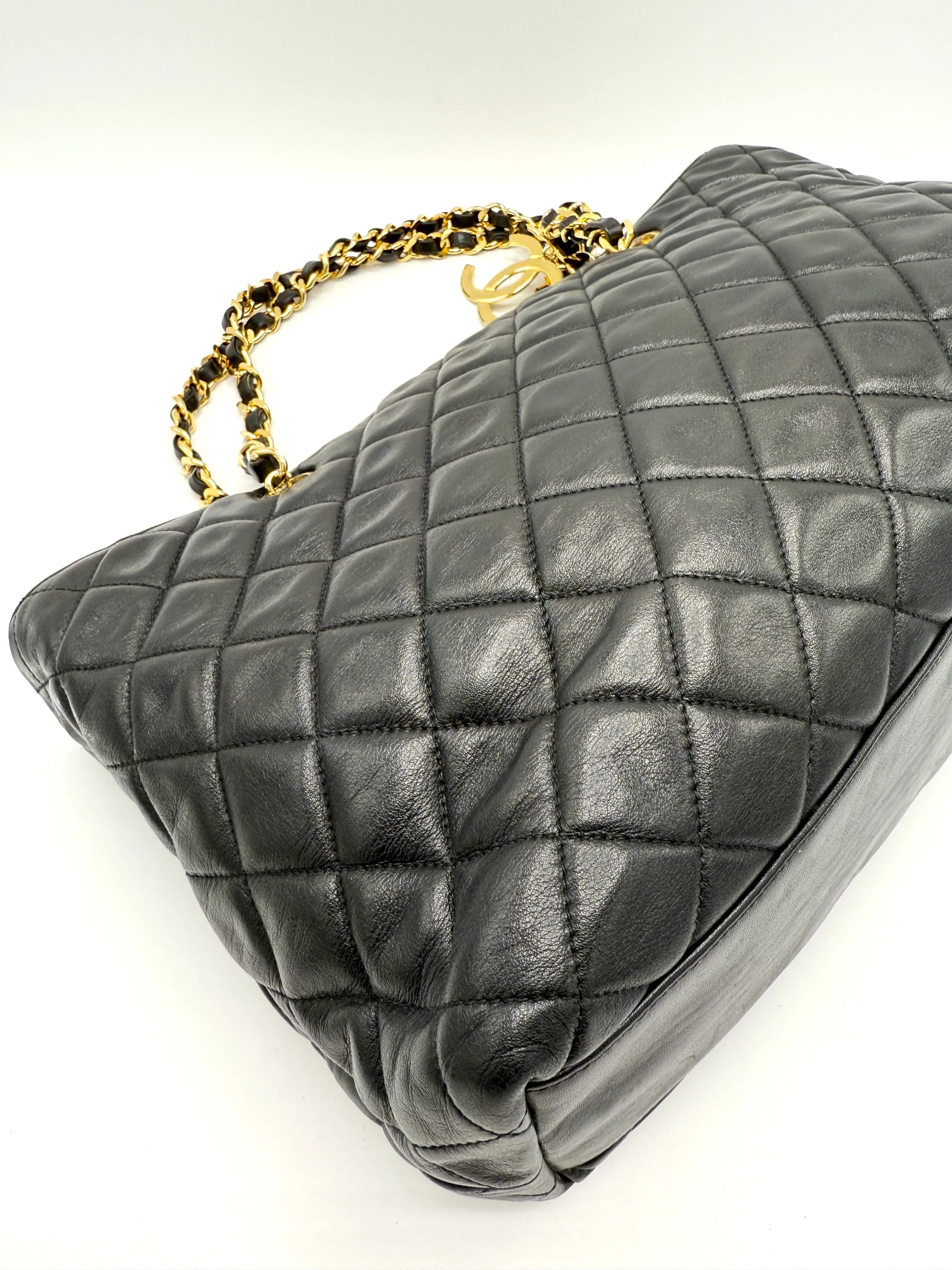 24k Black Quilted Lambskin CC Medallion Chain Tote