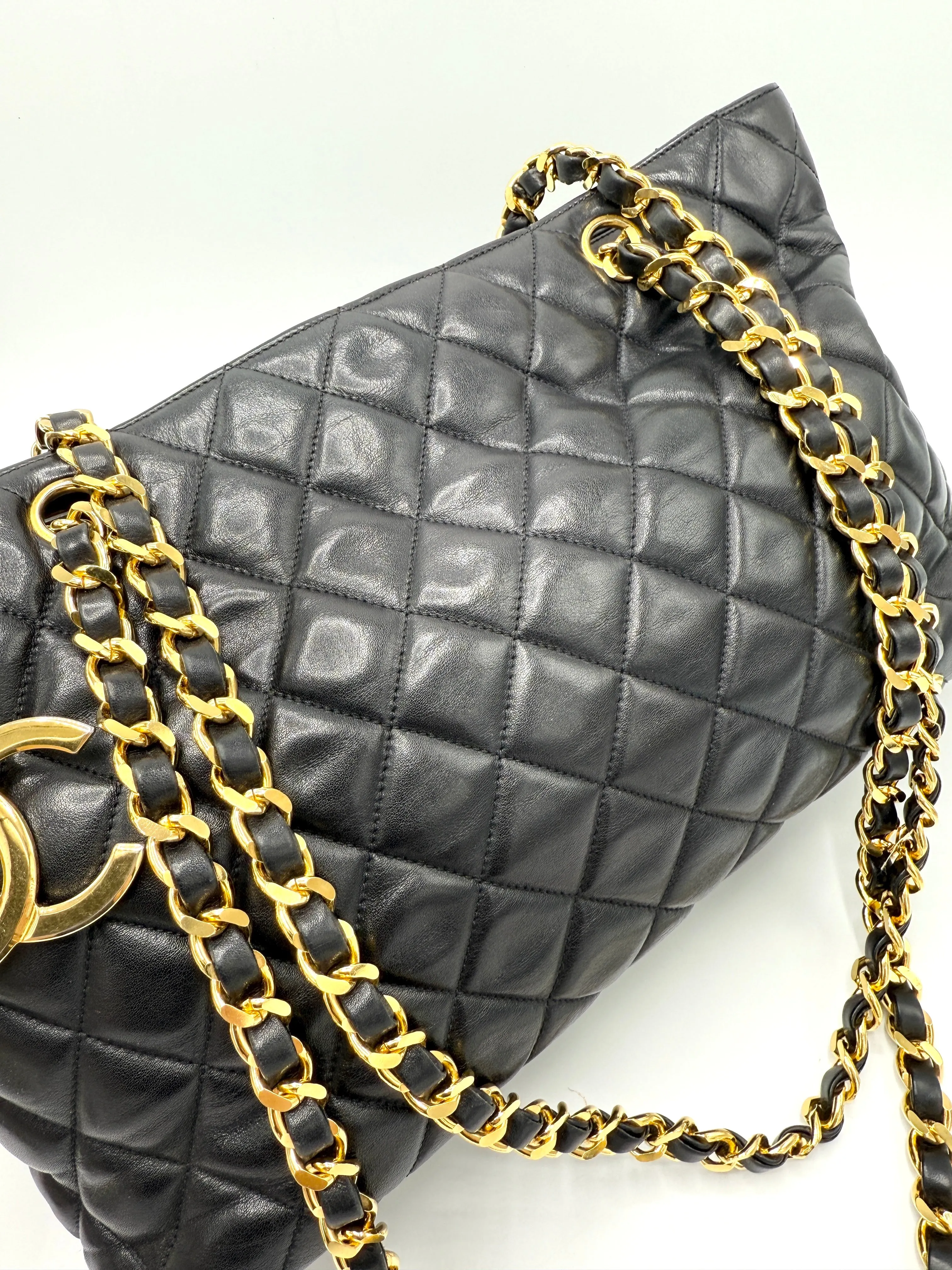 24k Black Quilted Lambskin CC Medallion Chain Tote