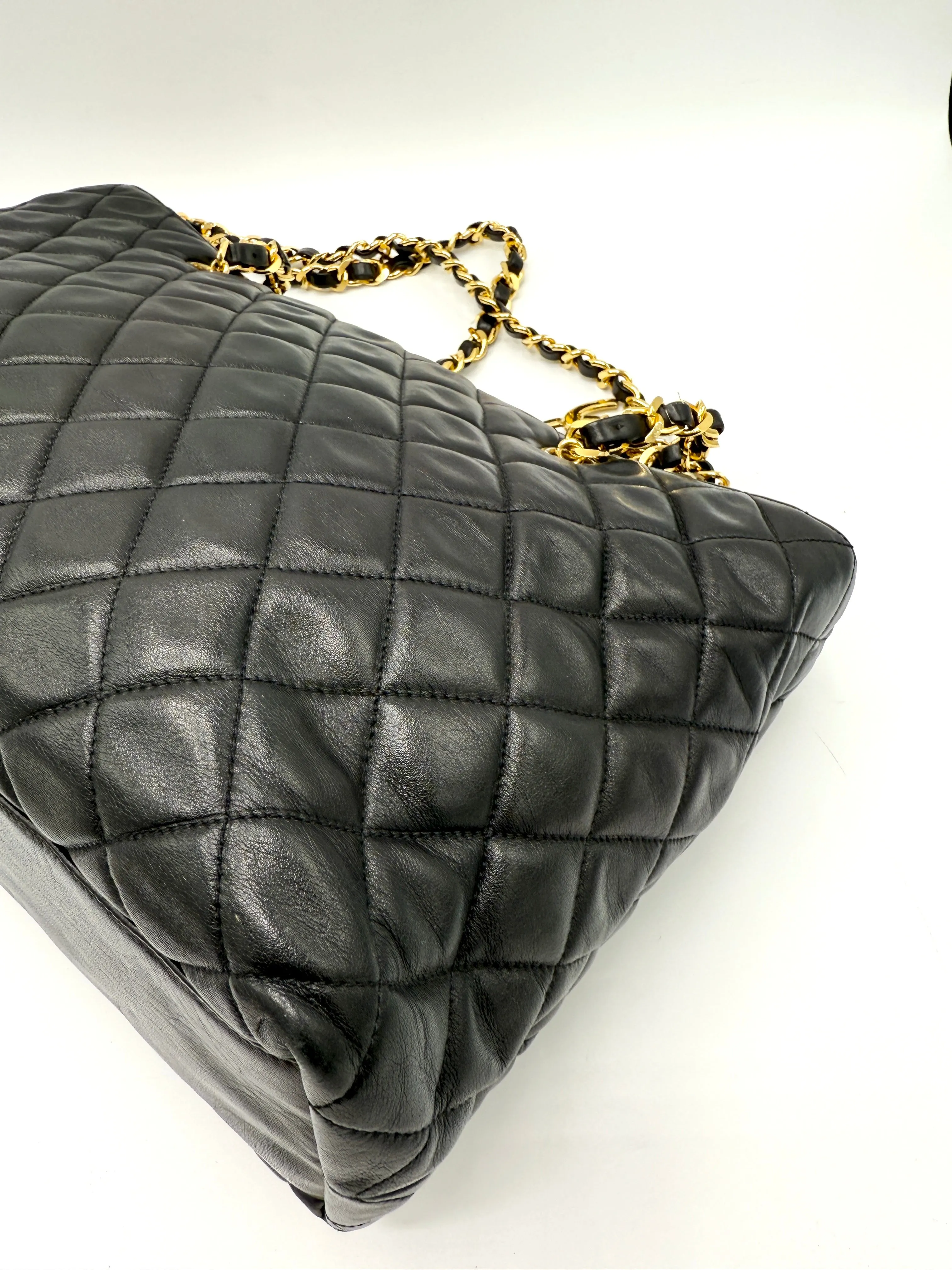 24k Black Quilted Lambskin CC Medallion Chain Tote