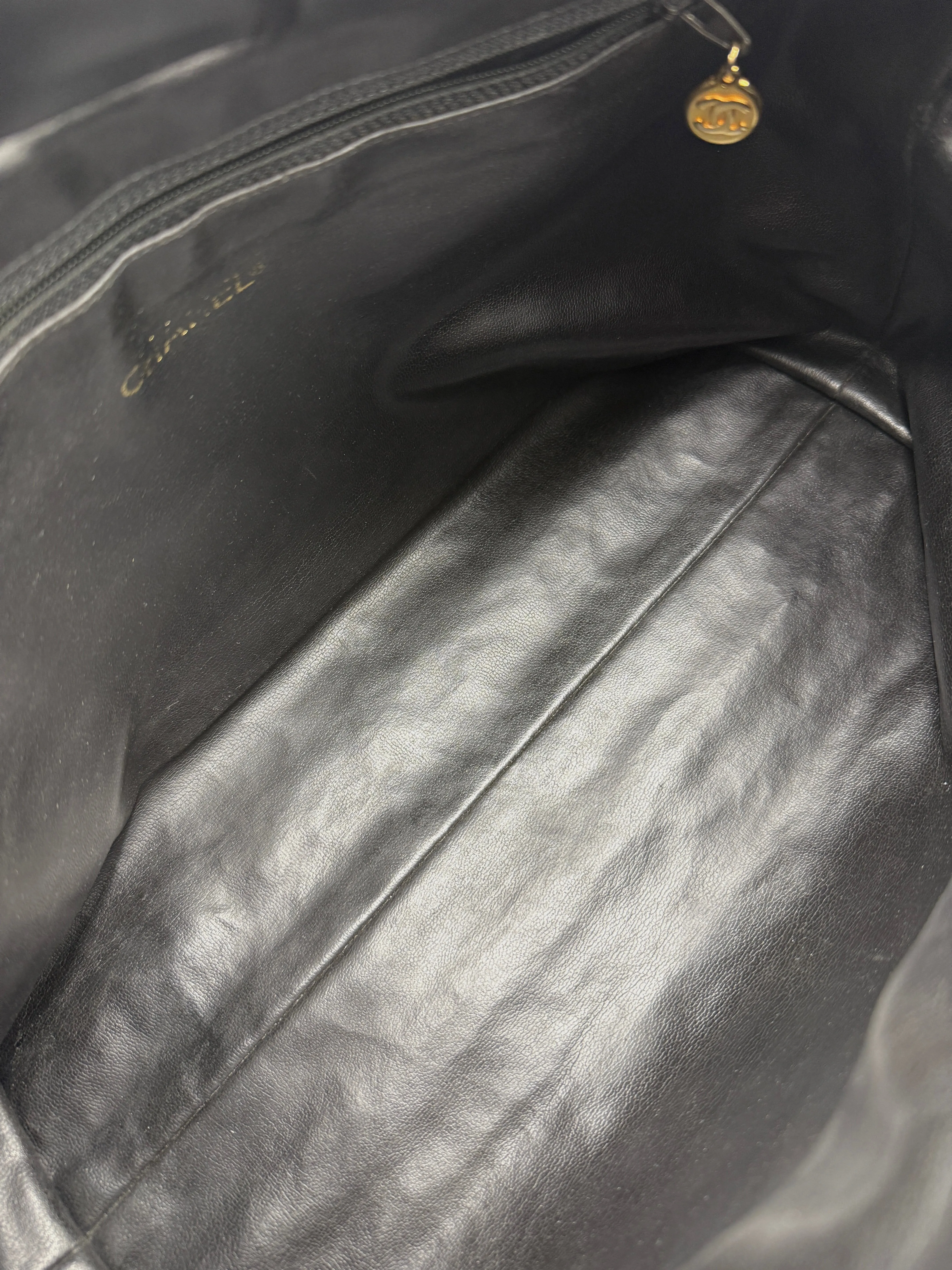 24k Black Quilted Lambskin CC Medallion Chain Tote