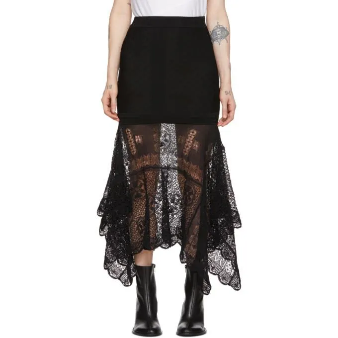 Alexander McQueen Black Patchwork Lace Knit Skirt