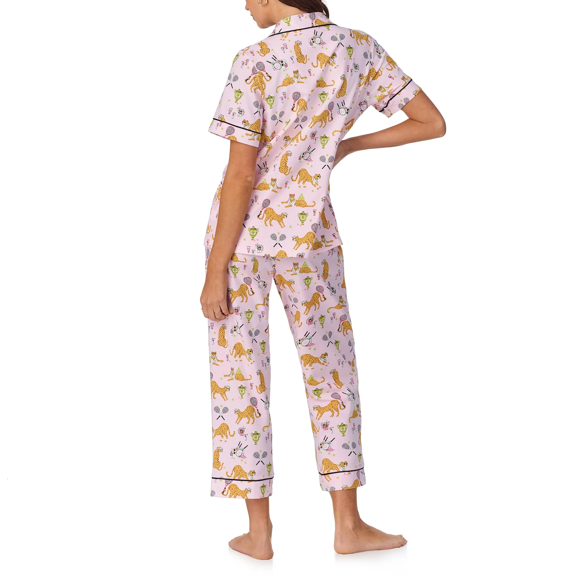 BedHead S/Slv Classic Stretch Jersey Crop PJ Set - Tennis Cheetahs