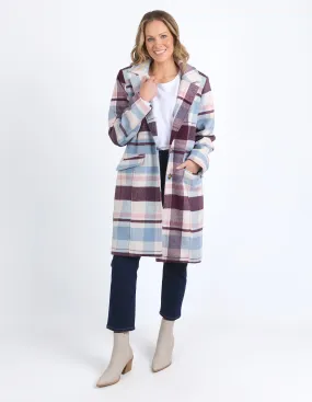 Blanche Check Coat - Steel Blue/Merlot/Geranium Check