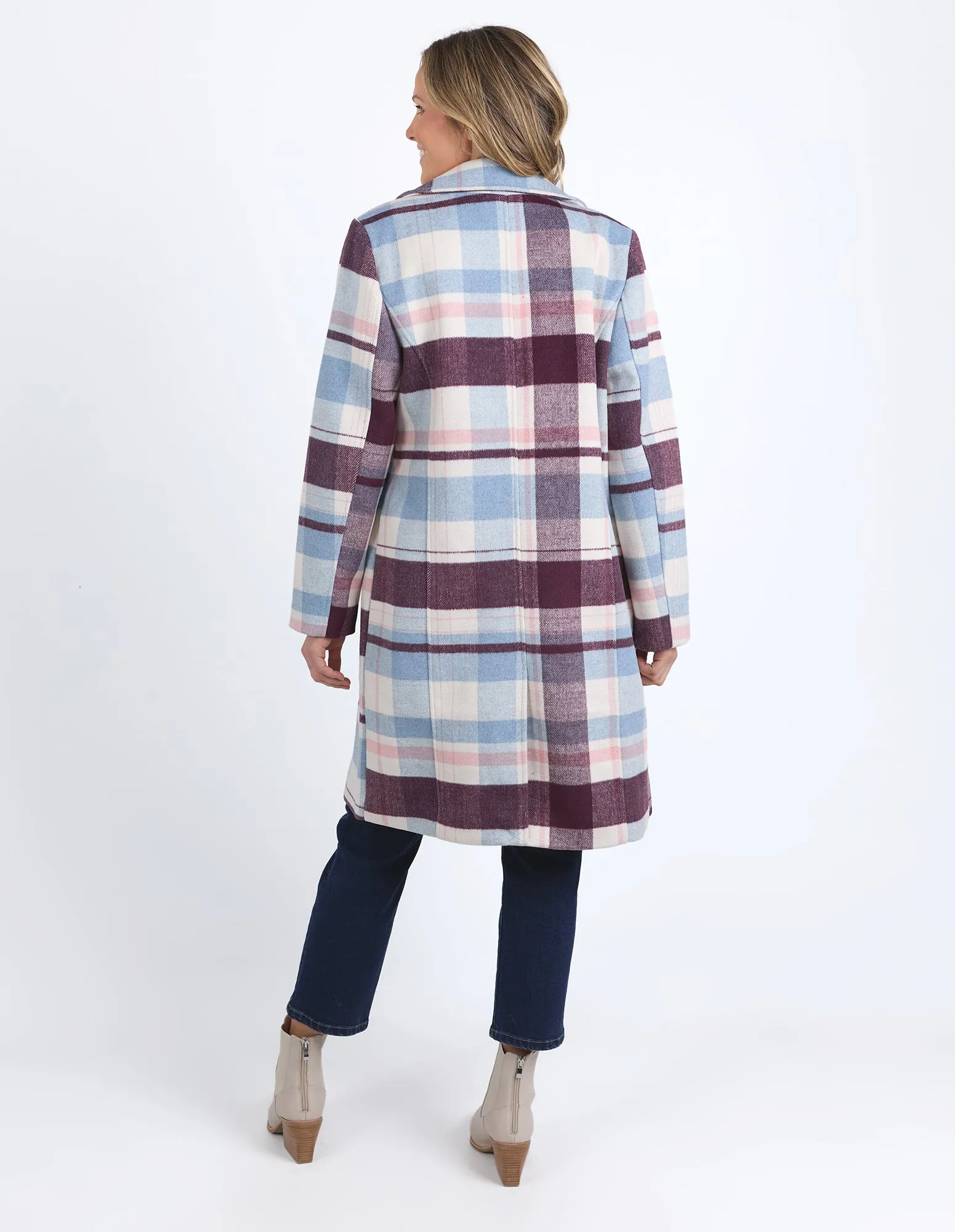 Blanche Check Coat - Steel Blue/Merlot/Geranium Check