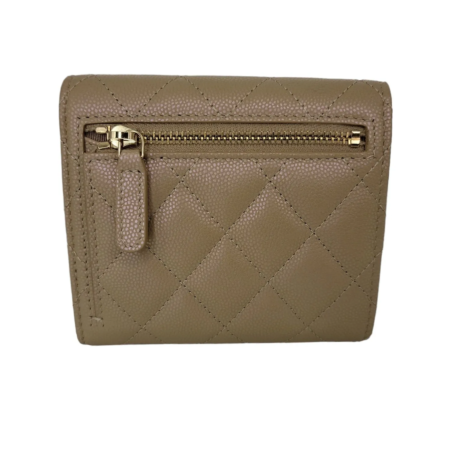 Chanel Caviar Quilted Compact Flap Wallet Beige