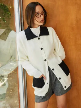 Color Block Lapel Oversize Cardigan