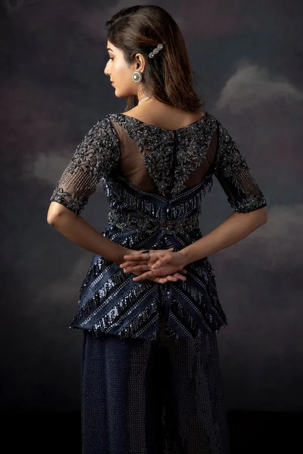 DESIGNER COCKTAIL OUTFIT IN NAVY BLUE