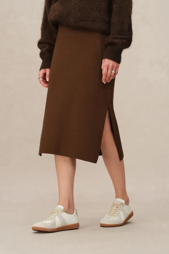 Dovena Side Slit Skirt in Merino Wool Knit