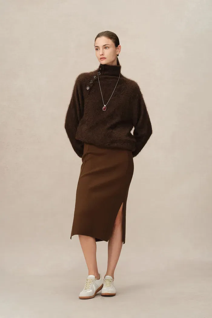 Dovena Side Slit Skirt in Merino Wool Knit