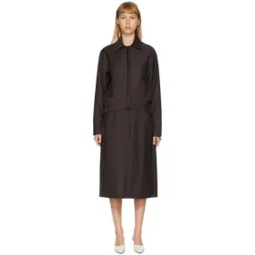 Eftychia Brown Standing Placket Harrington Jacket