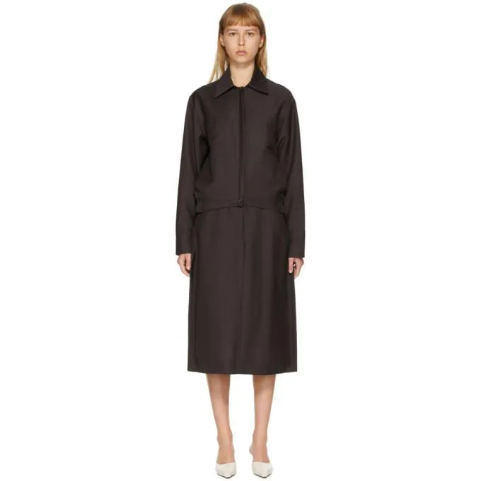 Eftychia Brown Standing Placket Harrington Jacket