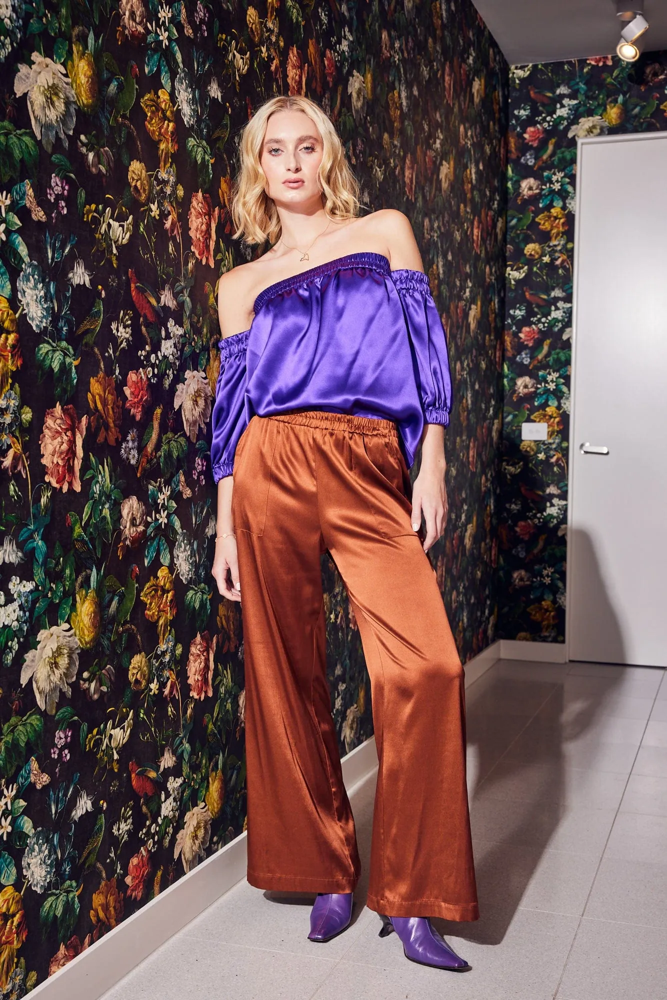 Freya Pant in Cinnamon Silk Satin