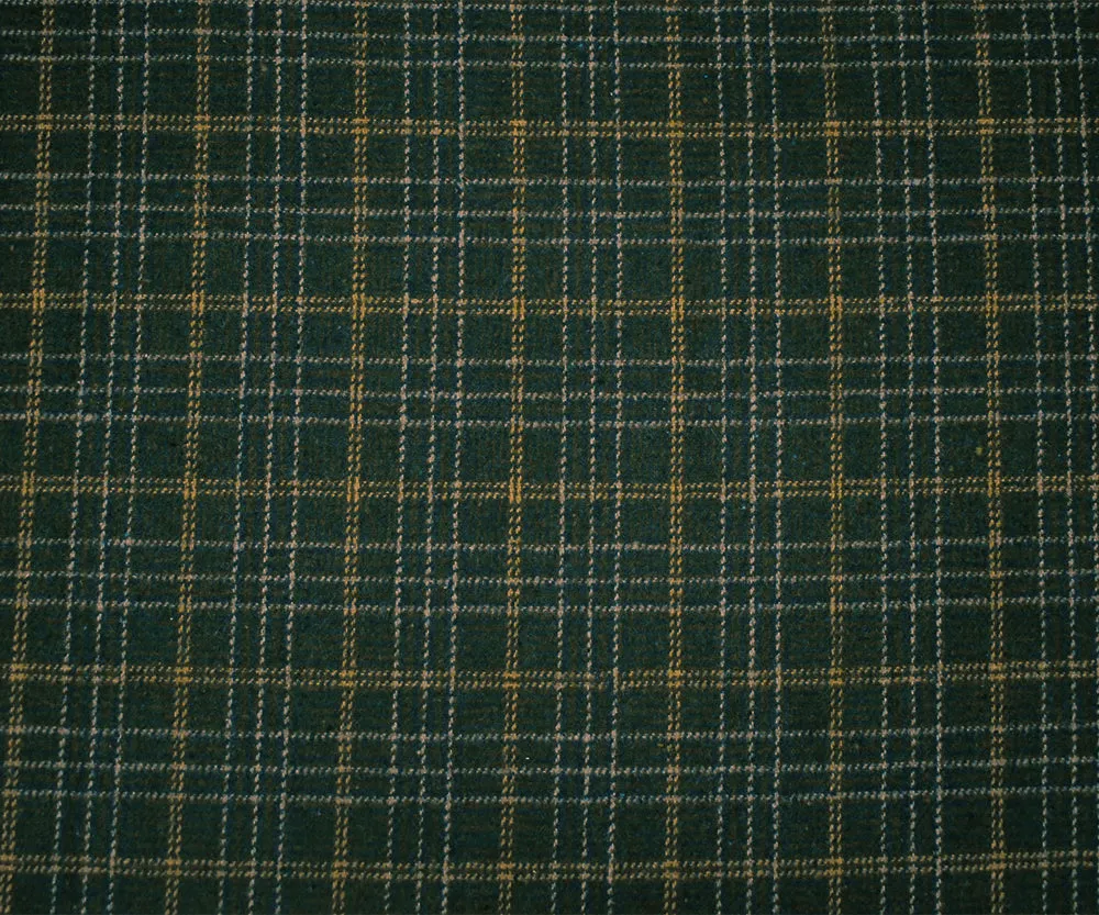 Olive Green-Multi Melton Poly-Wool Plaid Jacketing Woven Fabric