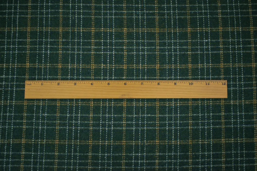 Olive Green-Multi Melton Poly-Wool Plaid Jacketing Woven Fabric