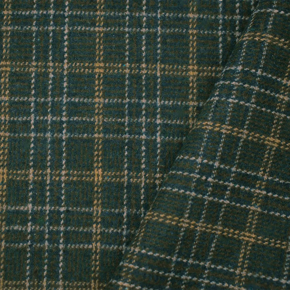 Olive Green-Multi Melton Poly-Wool Plaid Jacketing Woven Fabric
