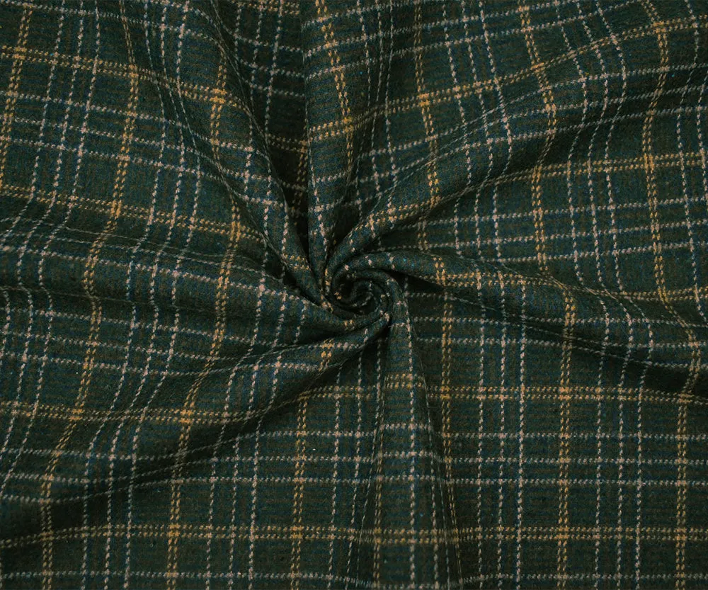 Olive Green-Multi Melton Poly-Wool Plaid Jacketing Woven Fabric
