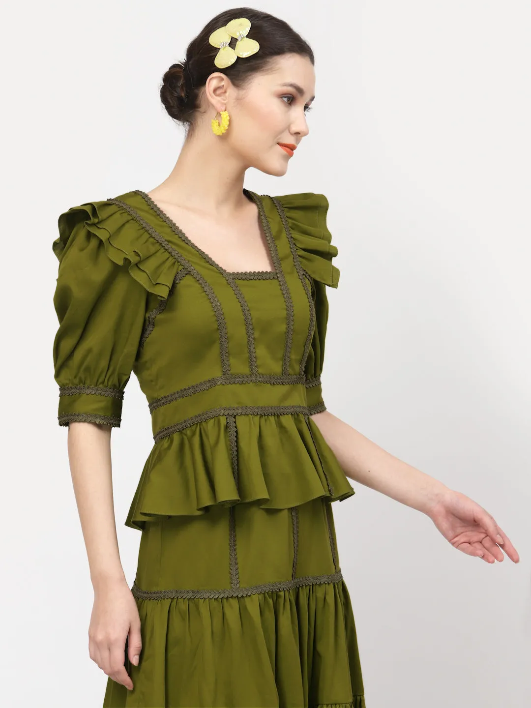 Olive Peplum Top With Laces