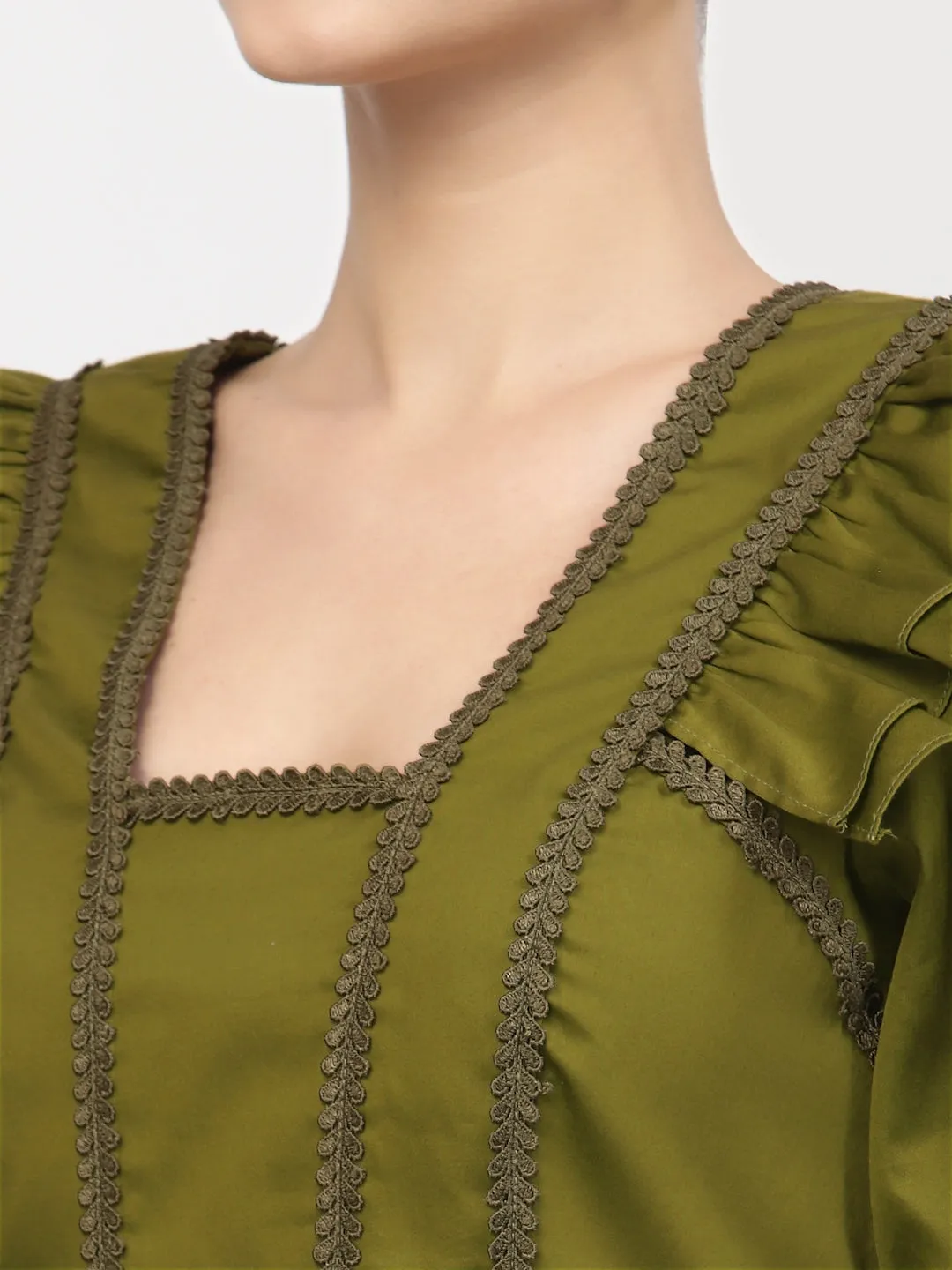 Olive Peplum Top With Laces