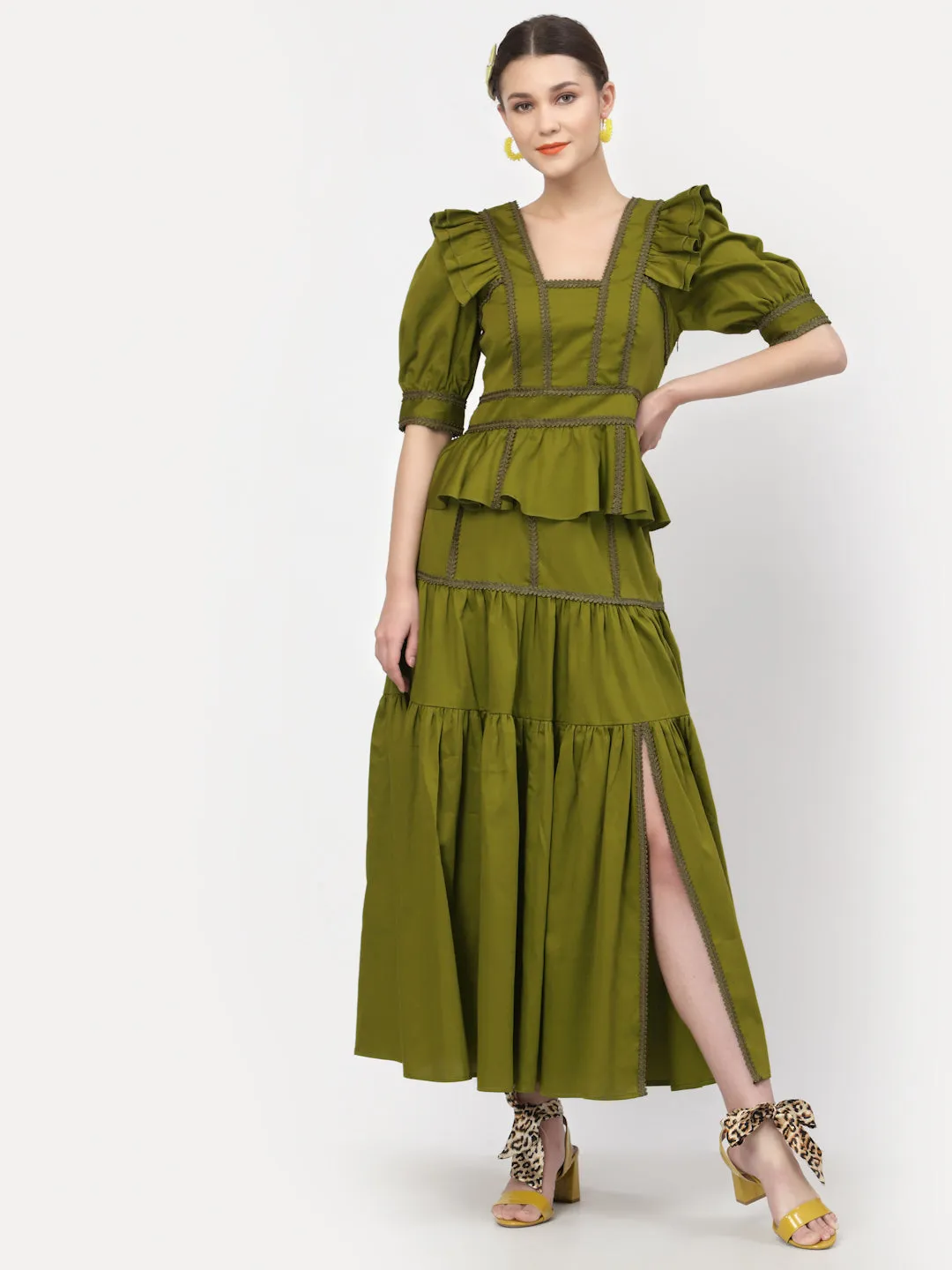 Olive Peplum Top With Laces