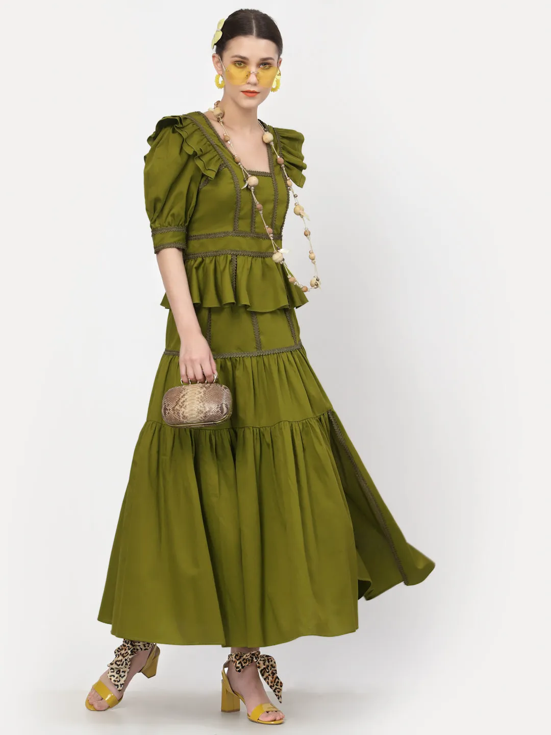 Olive Peplum Top With Laces