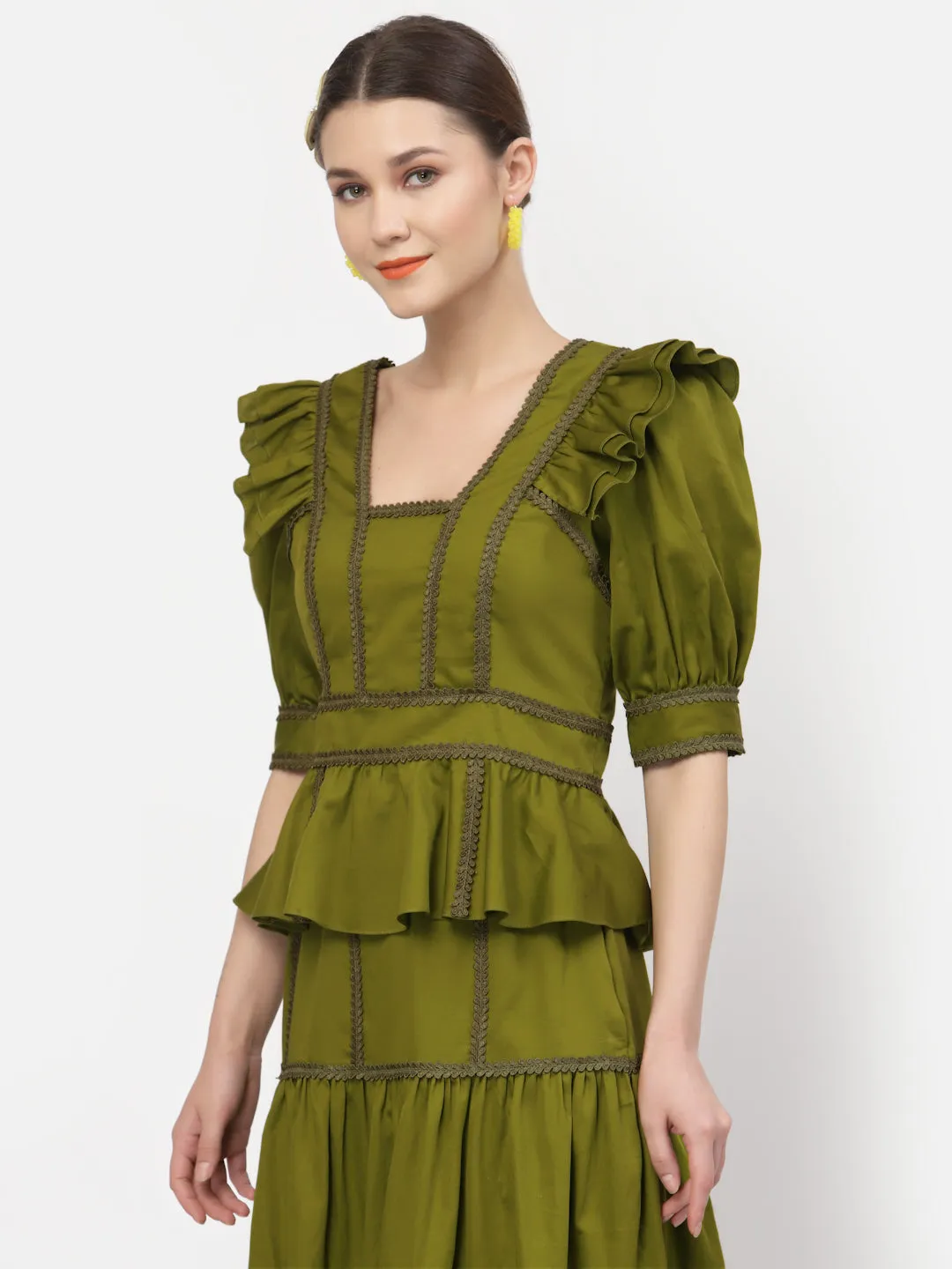 Olive Peplum Top With Laces