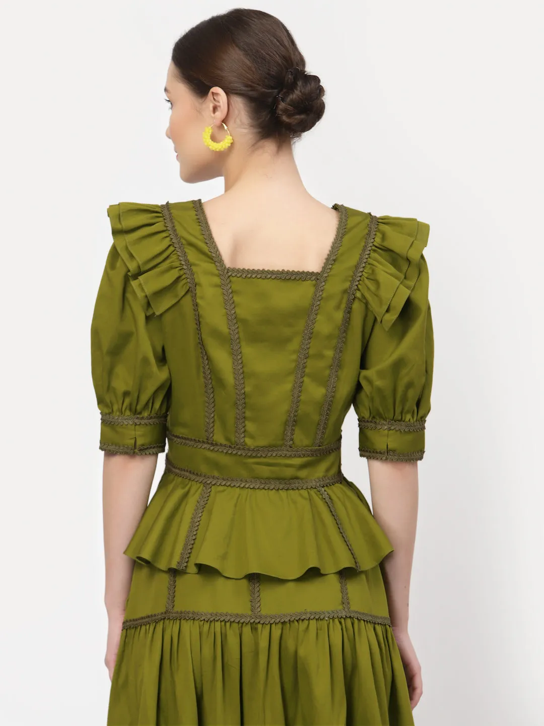 Olive Peplum Top With Laces