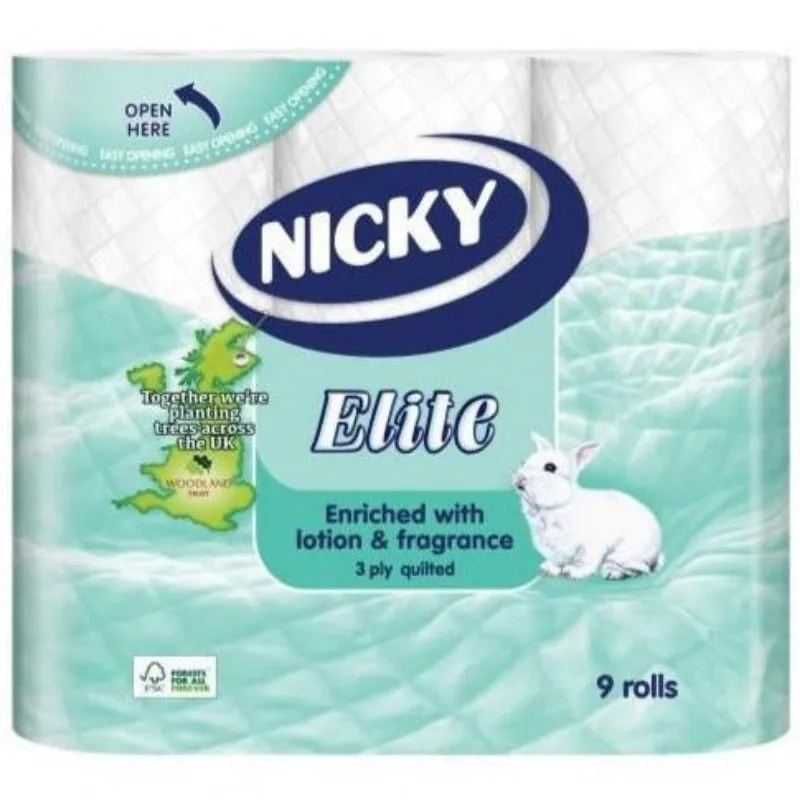 Pallet Deal : 180 x Nicky Elite Quilted Toilet Tissue White 9 Pack