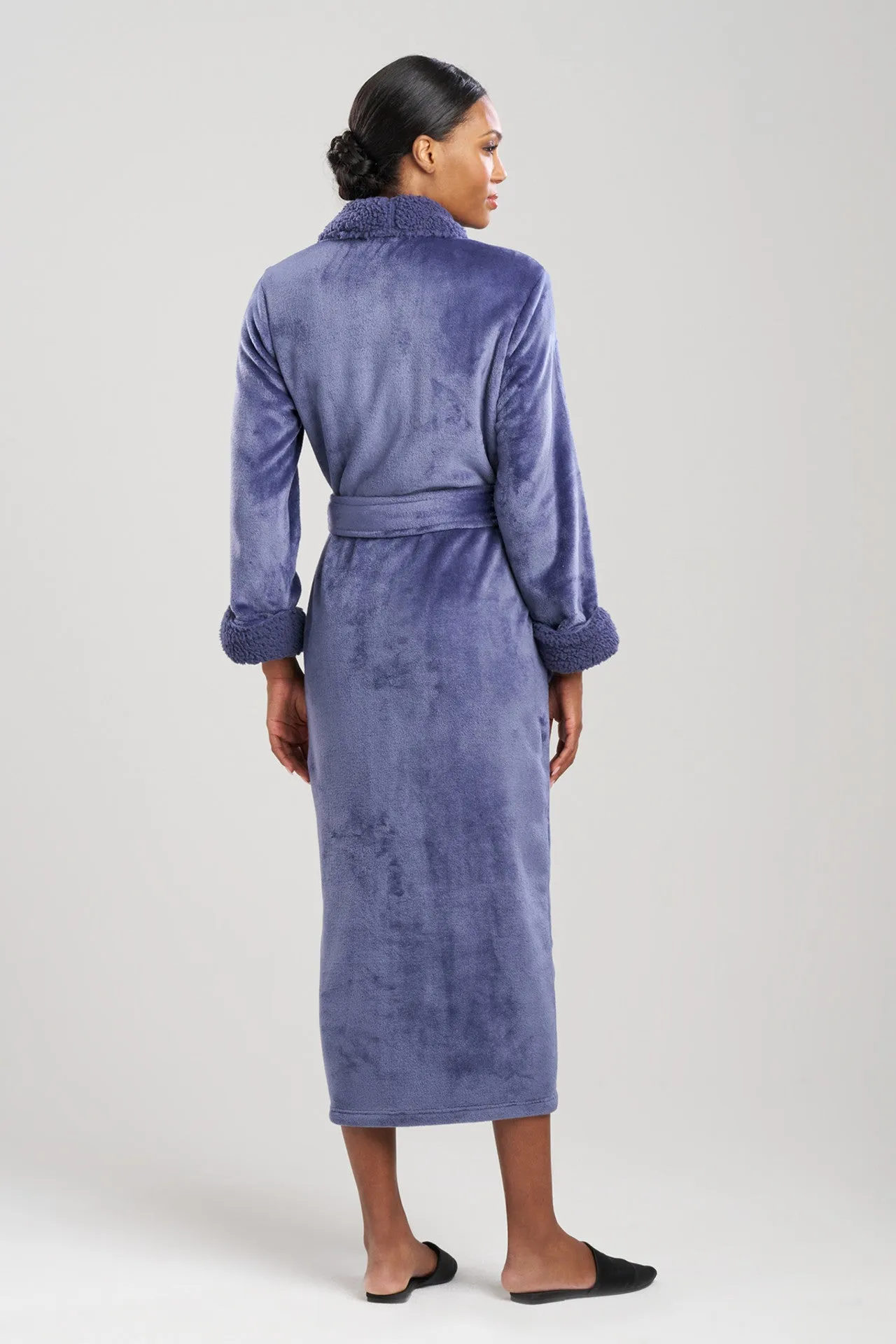 Plush Sherpa Long Robe in French Navy