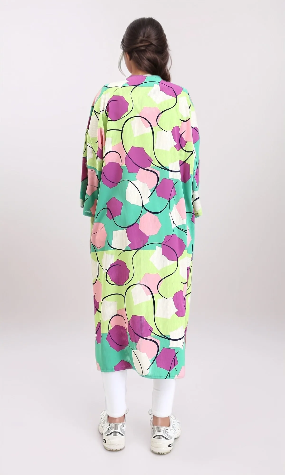 R210705 - Open Neckline Patterned Cardigan - Green & Magenta