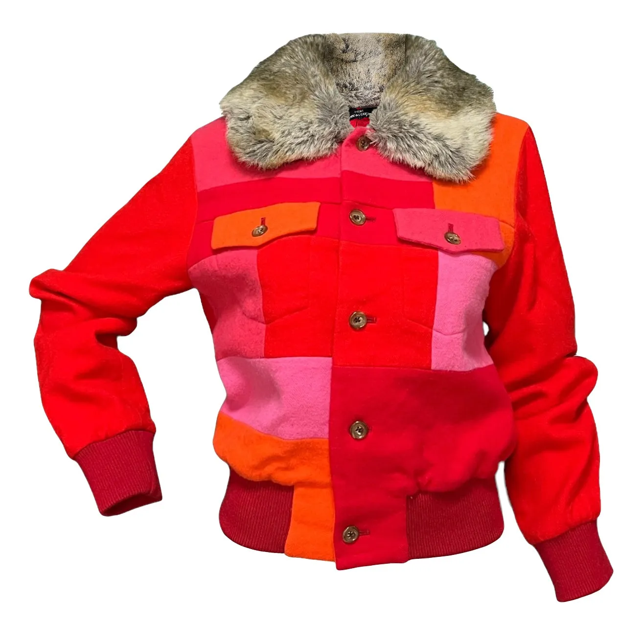 TRICOT COMME DES GARÇONS Fur Trim Patchwork Jacket
