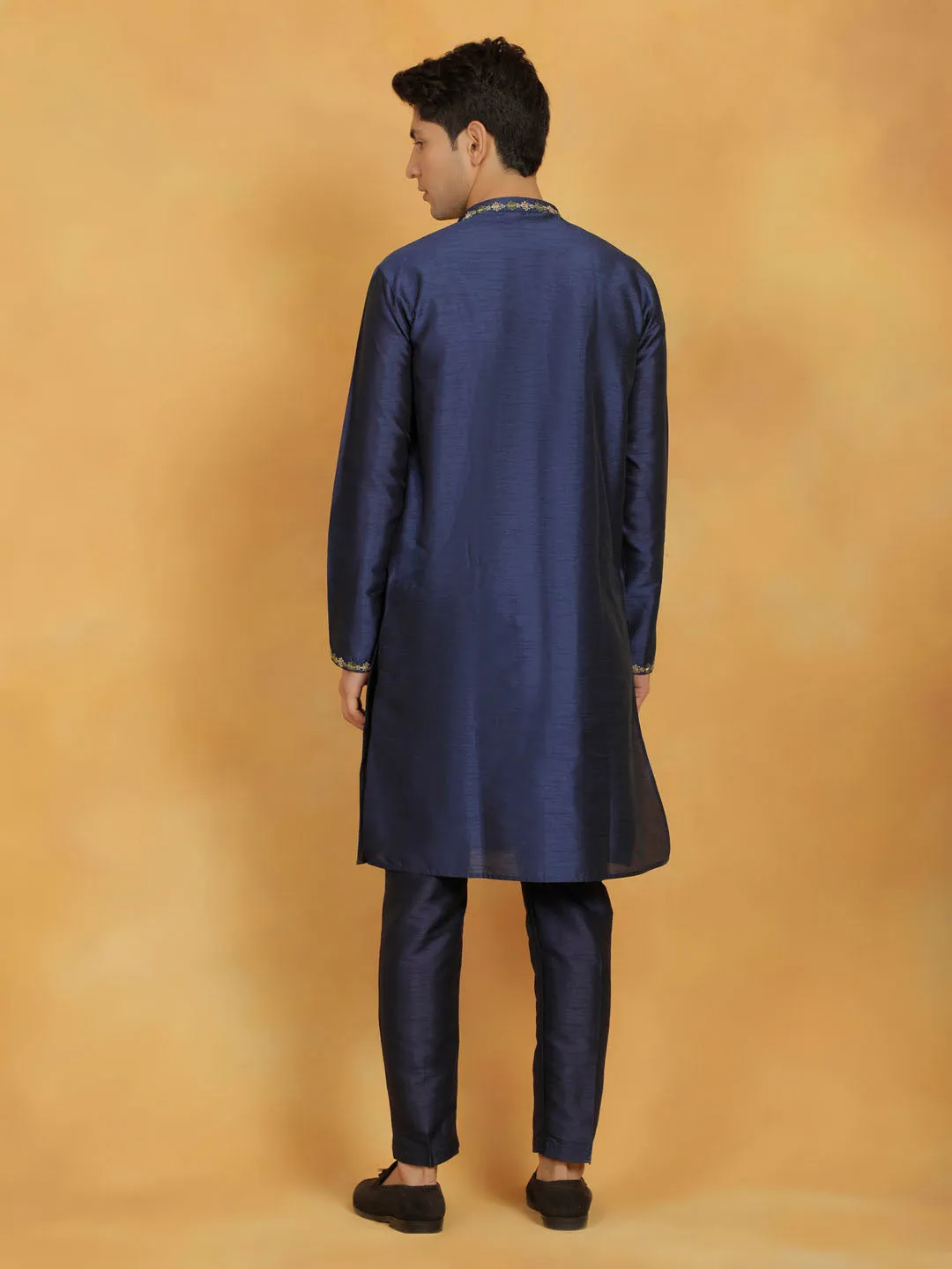 VASTRAMAY Navy Blue Dupion Silk Kurta Pyjama