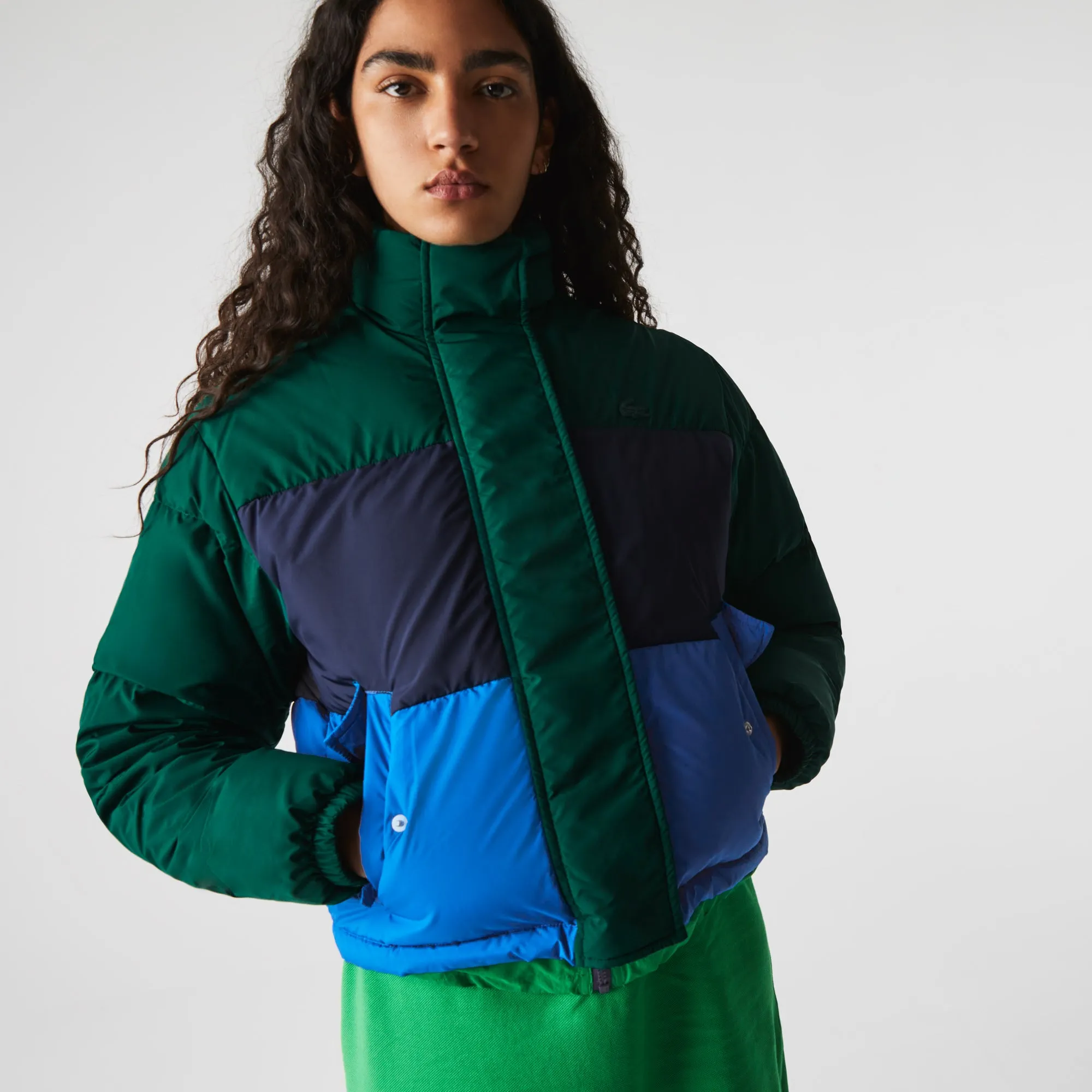 Women’S Concealed Hood Short Colorblock Quilted Jacket - Bf6699